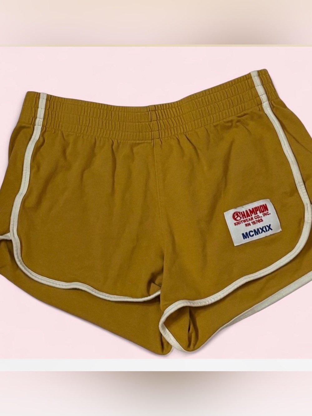 Champion Golden Yellow Retro Dolphin Knit Cotton Athletic Shorts SZ. S EUC